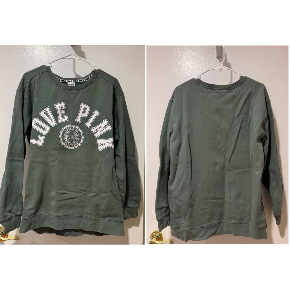 PINK Victoria's Secret Olive Green LOVE PINK Crewneck Sweatshirt
